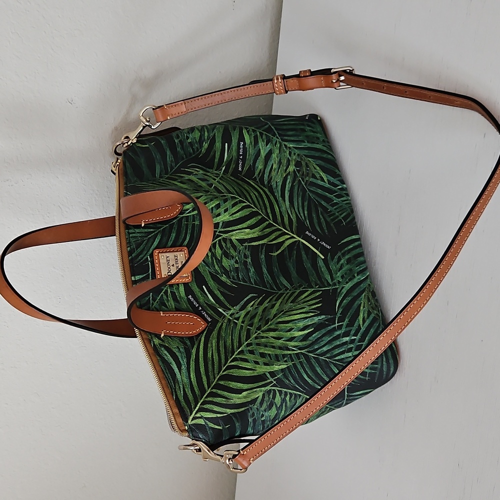 Dooney & Bourke Handbag Siesta Leaf Satchel Crossbody Tropical Palm Leaves